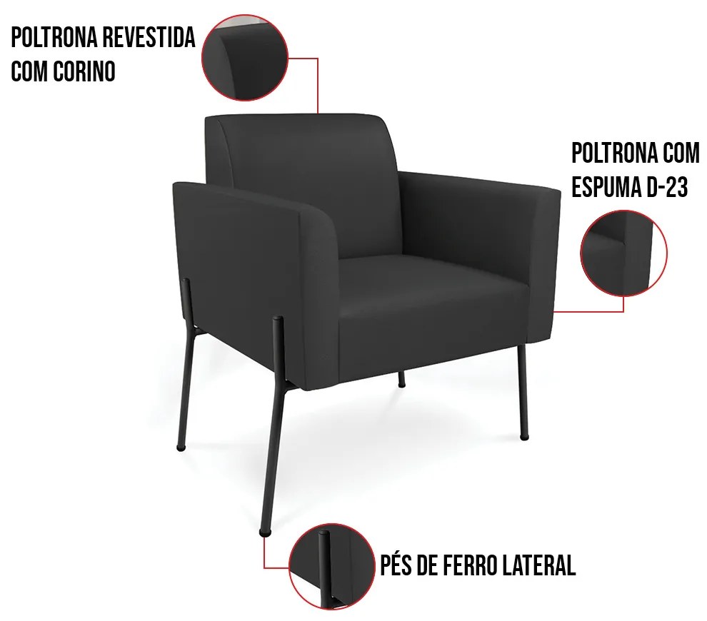 Poltrona Pé de Ferro Preto para Recepção Marisa Corino D03 - D'Rossi - Preto