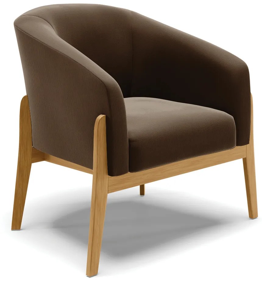 Poltrona com Puff Base de Madeira Stella Suede Marrom D03 - D'Rossi