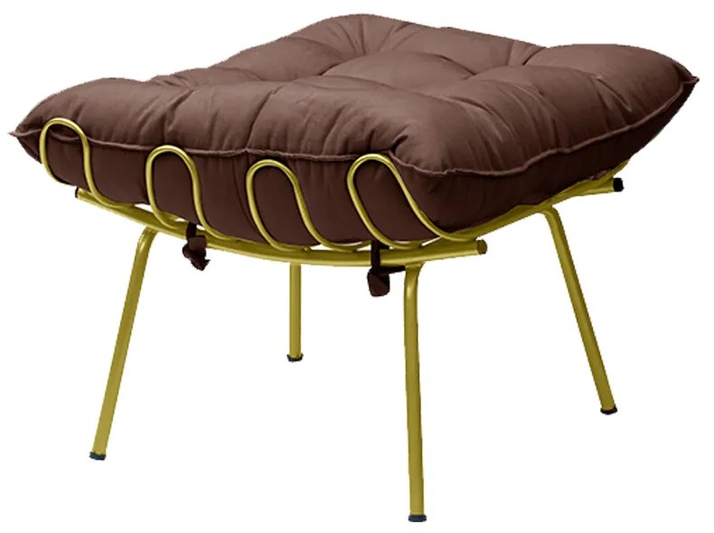 Puff Decorativo Sala de Estar Abel Pés Dourado Suede Marrom G41 - Gran Belo
