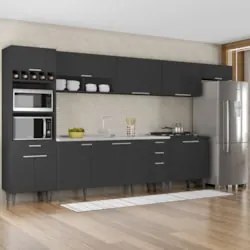 Armário de Cozinha CP06 Com Pia 180cm Pérola Z34 Preto      - Mpozenat