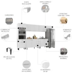 Armário de Cozinha Com Tampo CP06 330cm Pérola Branco Z34 - Mpozen