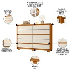 Cômoda para Quarto 10 Gavetas 151cm Duetto Cinamomo/Off White - Albatr