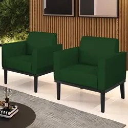 Poltrona Base Madeira Preto Kit 2 Maressa Veludo Luxo Verde - Ibiza