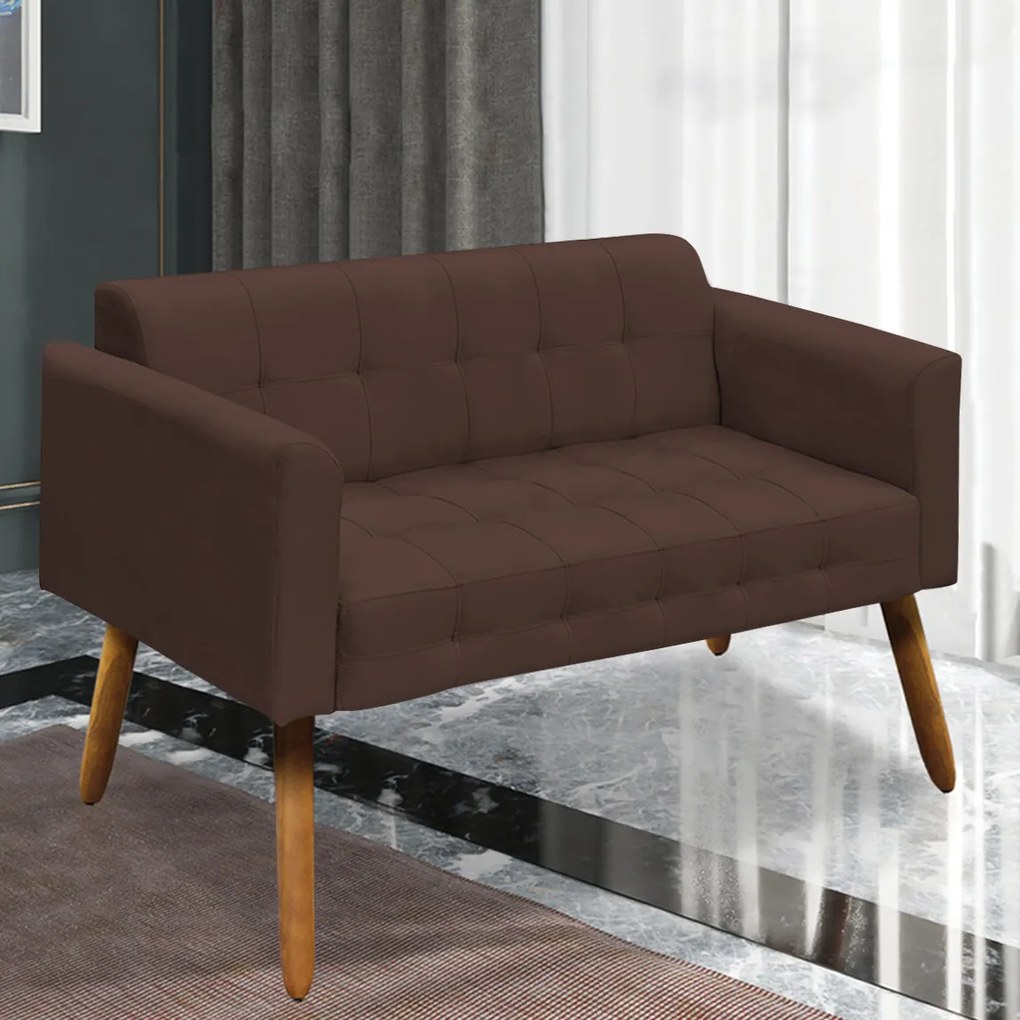 Poltrona Namoradeira Decorativa Pés Palito Karen Suede Marrom G19 - Gran Belo
