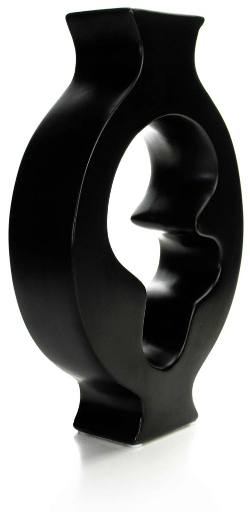 Vaso Decorativo em Cerâmica Vazado Preto 29x19 cm - D'Rossi