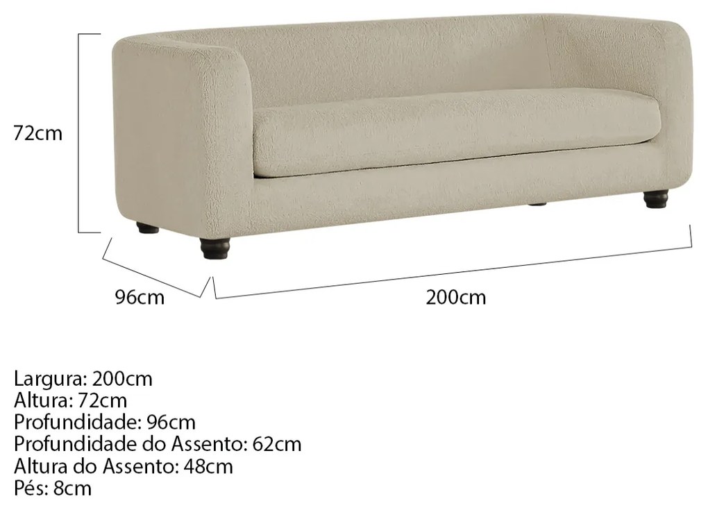 Sofá 3 Lugares Luxo Recepção Escritorio Sala Veneza 200cm Bouclé