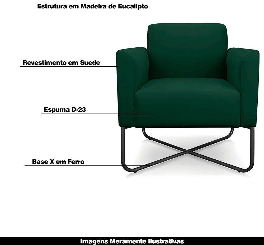 Poltrona Decorativa Isabella Base X Suede Verde/Preto G19 - Gran Belo