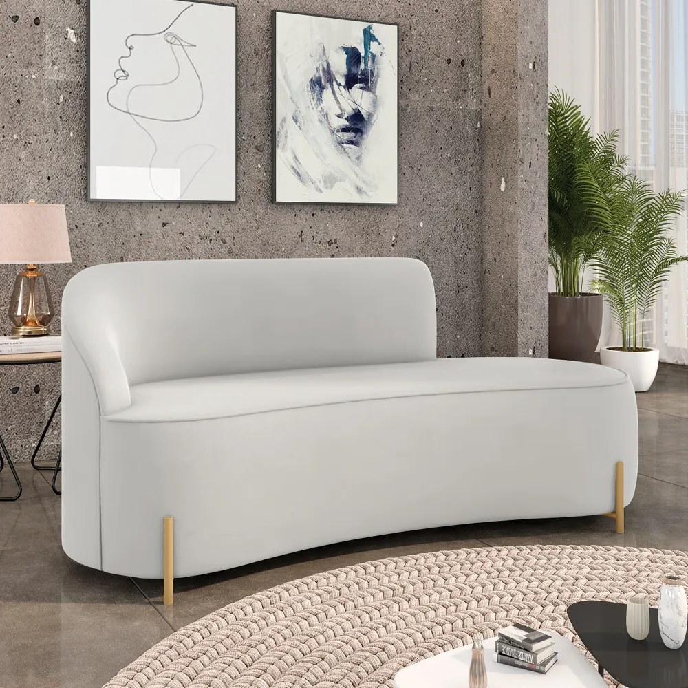 Sofá 3 Lugares Orgânico 180cm Pé em Aço Dourado Morgan Veludo D03 - D'Rossi - Cinza