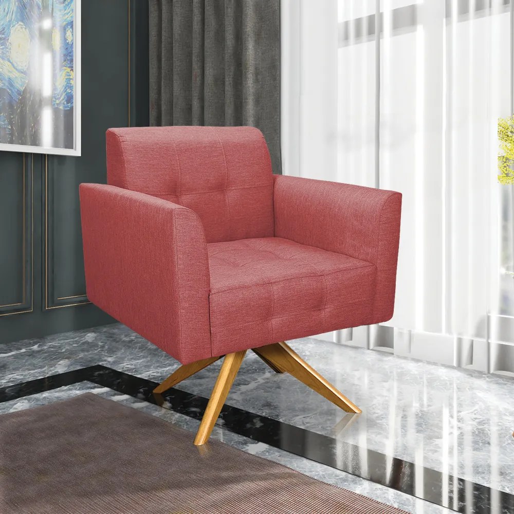 Poltrona Giratória Elisa Linho Whisky Rosê A106 Base Madeira MA30 - D'Rossi