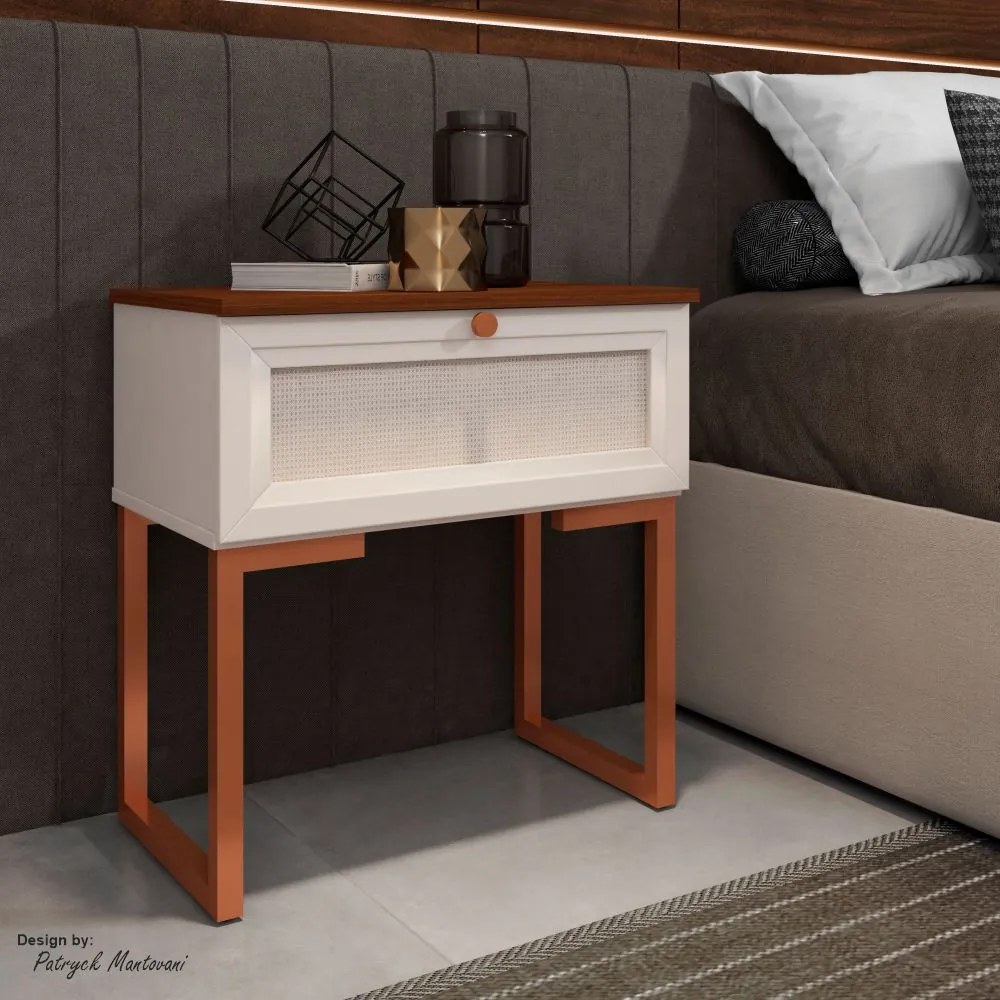 Mesa de Cabeceira Iron 1 Gaveta Imbuia/Bege/Cobre - Vizzato - Bege