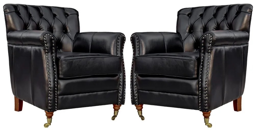 Kit 02 Poltronas Decorativas Sala de Estar Níger Pés Príncipe Couro Preto G58 - Gran Belo