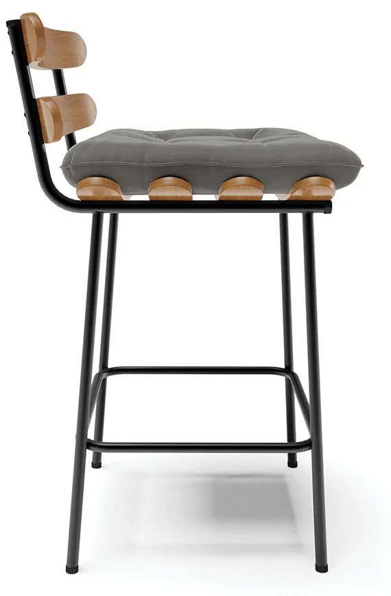 Kit 04 Banquetas Costela Suede Grafite Base Metálica Preto - DRossi