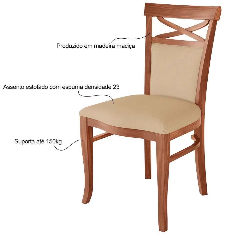 Kit 2 Cadeiras Decorativas Sala de Jantar Minos Madeira Maciça com Puxador Poliéster Creme G42 - Gran Belo