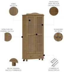 Cristaleira de Madeira 85cm 2 Portas de Vidro Rubia Freijó F07 - Mpoze