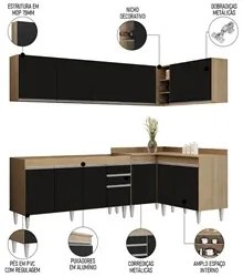 Armário de Cozinha Modulado de Canto 6 Peças CP31 Balcão sem Tampo Cas