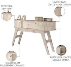Aparador para Sala de Estar 136cm Pés Retrô Gil Z10 Calacata/Off White