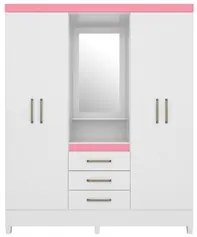 Guarda Roupa Capelinha Flex 4 Portas 3 Gavetas Persia D02 Branco/Rosa/