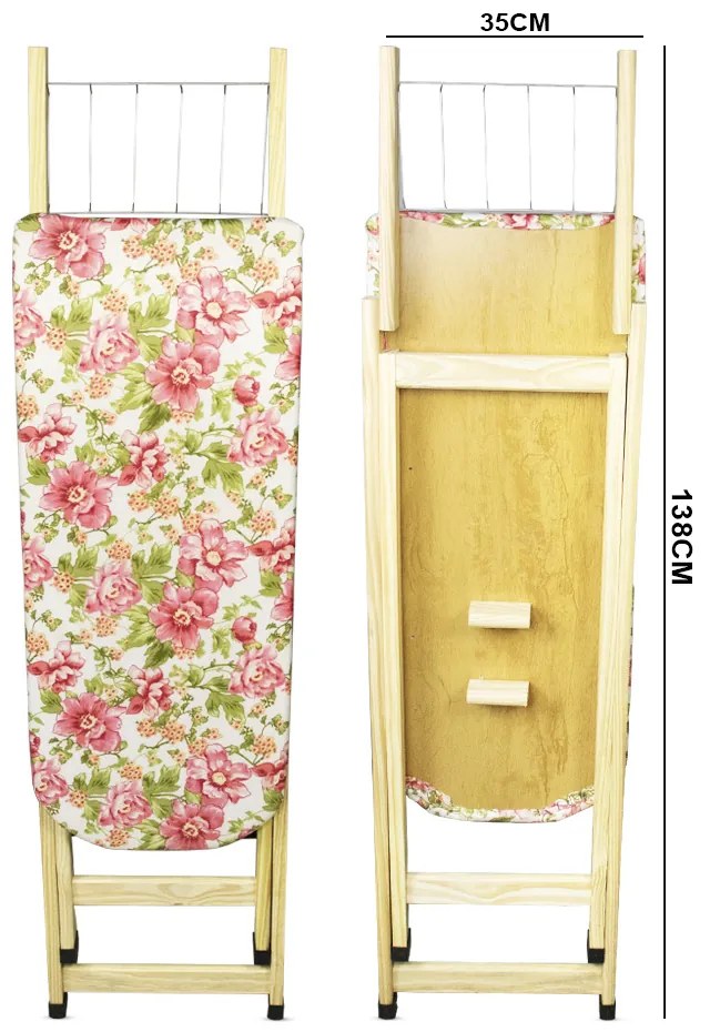 Tábua de Passar Roupa Dobrável de Madeira Layla 2 Níveis Estampada G02 - D'Rossi - Rosa