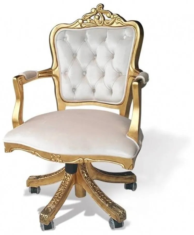 Poltrona Giratória Luis XV Madeira Maciça Design de Luxo Peça Artesanal