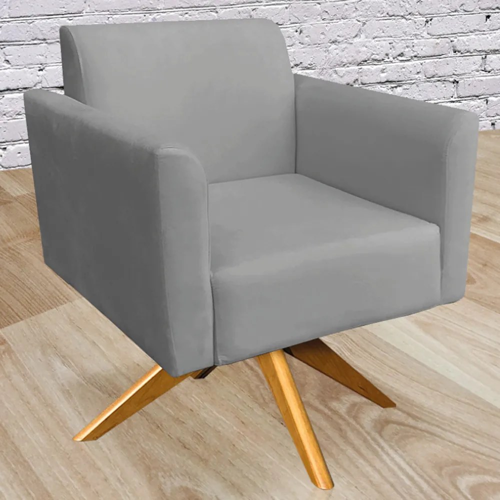 Kit 02 Poltronas Decorativas Isabella Base Giratória Madeira Suede Grafite G19 - Gran Belo