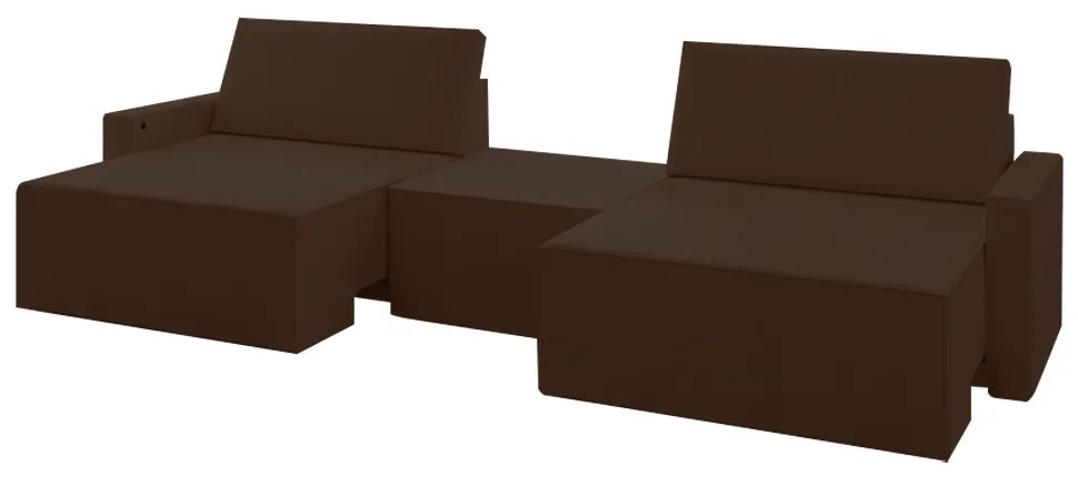 Sofá Retrátil Embutido Modulado com Puff 3 Lugares Xerxes 229cm Veludo Marrom G33 - Gran Belo