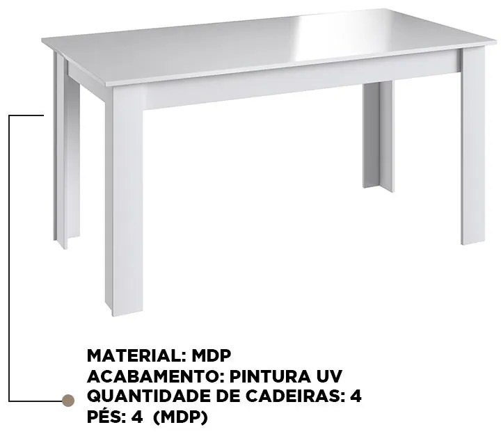 Mesa Fixa De Jantar Cozinha Multiuso 140x78cm - Branco