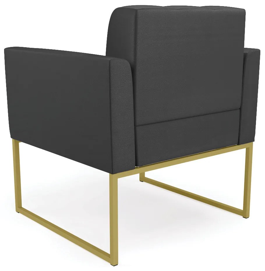 Kit 1 Sofá Namoradeira e 1 Poltrona Elisa Corino Base Metálica Industrial Dourado - D'Rossi - Preto