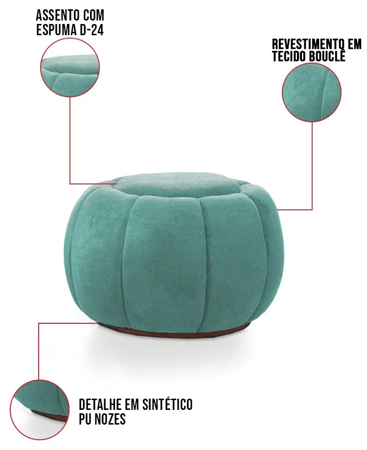 Puff Redondo Orgânico para Sala Cloud Bouclê E03 - D'Rossi - Azul Turquesa