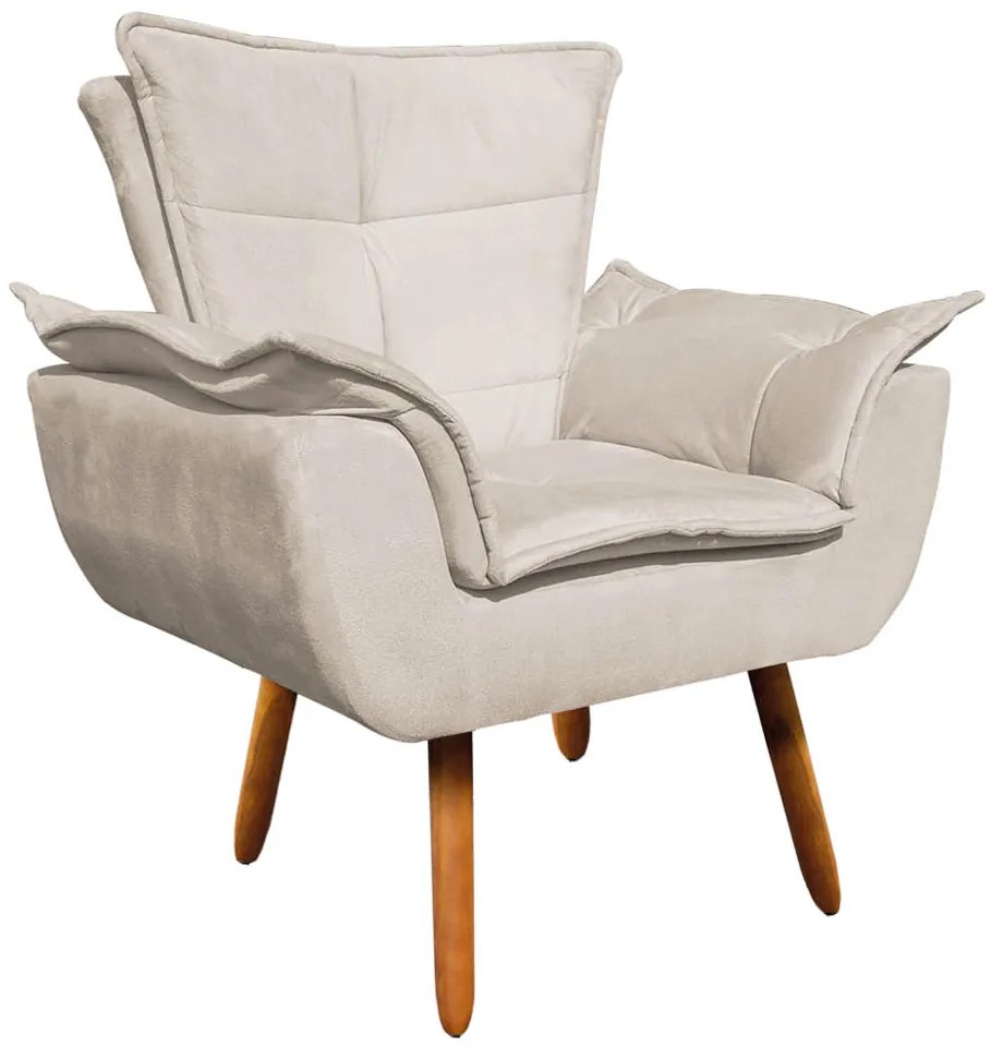 Poltrona Sala de Estar Pé Palito de Madeira Opala Suede Bege D03 - D'Rossi