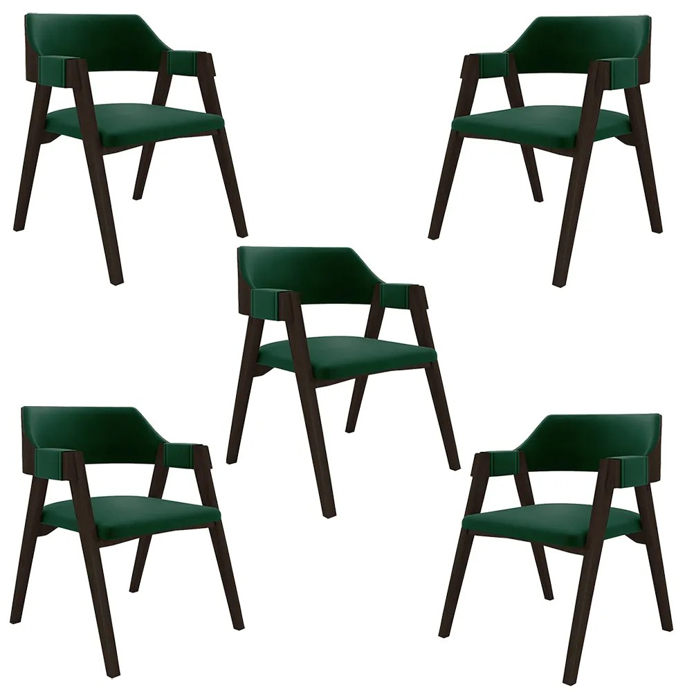 Kit 5 Cadeiras Sala de Jantar e Jogos Carteados Madeira Maciça Poker Veludo Verde/Capuccino G42 - Gran Belo
