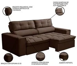 Sofá Retrátil Reclinável 3 Lugares 240cm Blanches F05 Veludo Marrom -