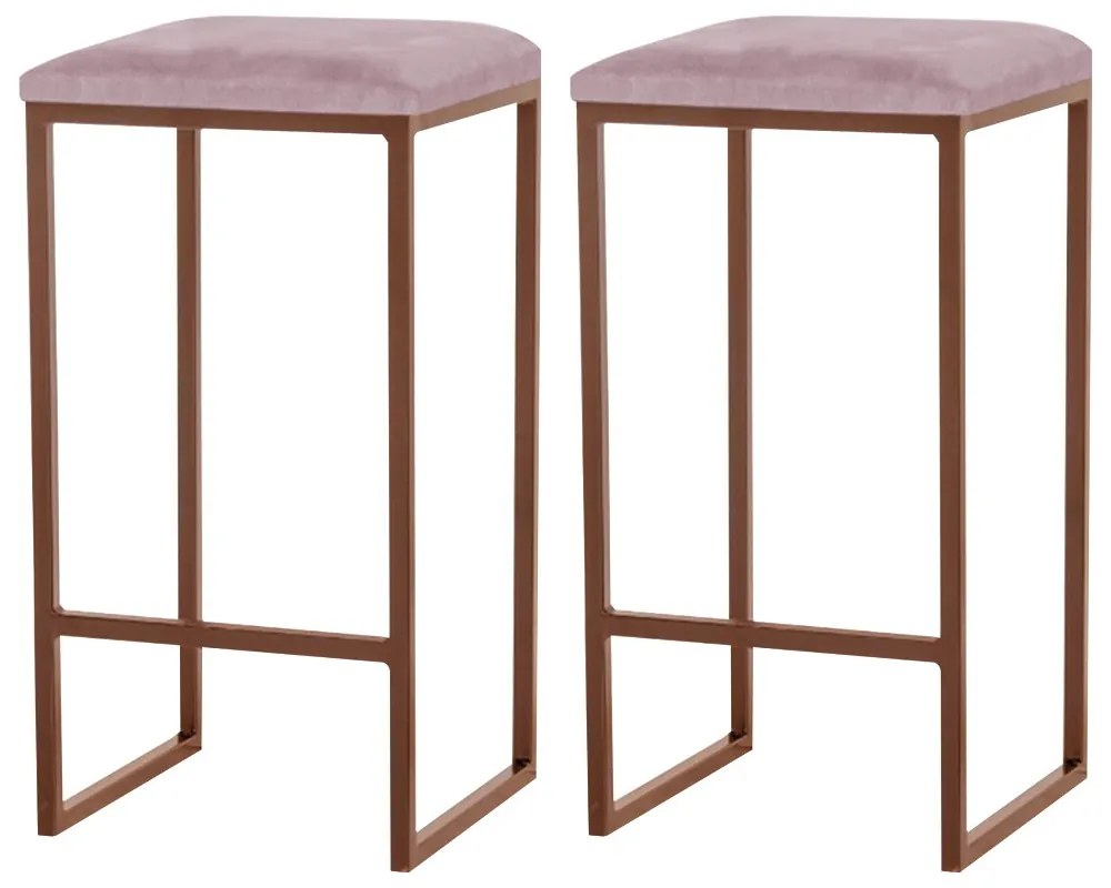Kit 2 Banqueta Decorativa Billie Base Bronze Veludo Rosê G41 - Gran Belo