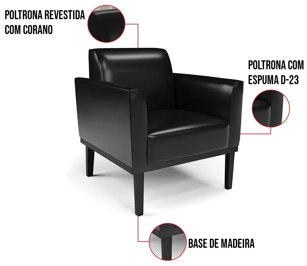 Poltrona Base de Madeira Fixa Preto Marisa Corano - Preto