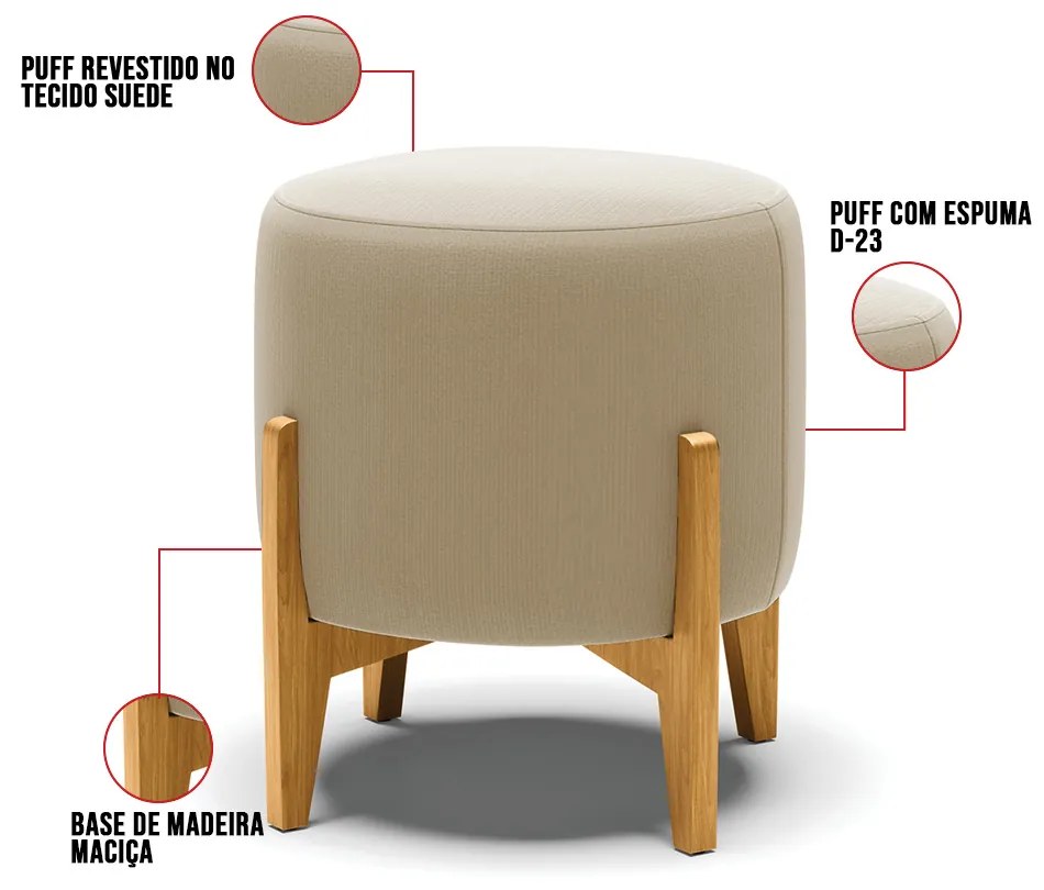 Puff Stella Suede Marrom Rato Base Madeira Castanho - D'Rossi
