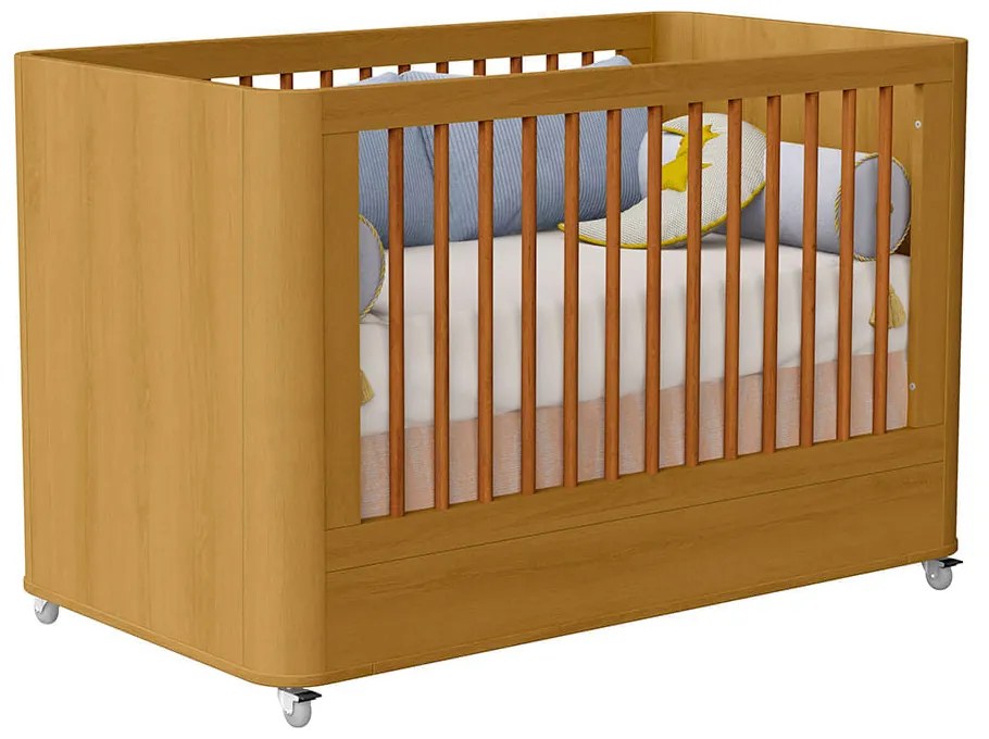 Berço Mini Cama Boom Plus 2 em 1 com Rodízios - Savana Fosco - Berço Mini Cama Boom Plus com Rodízios - Savana Fosco