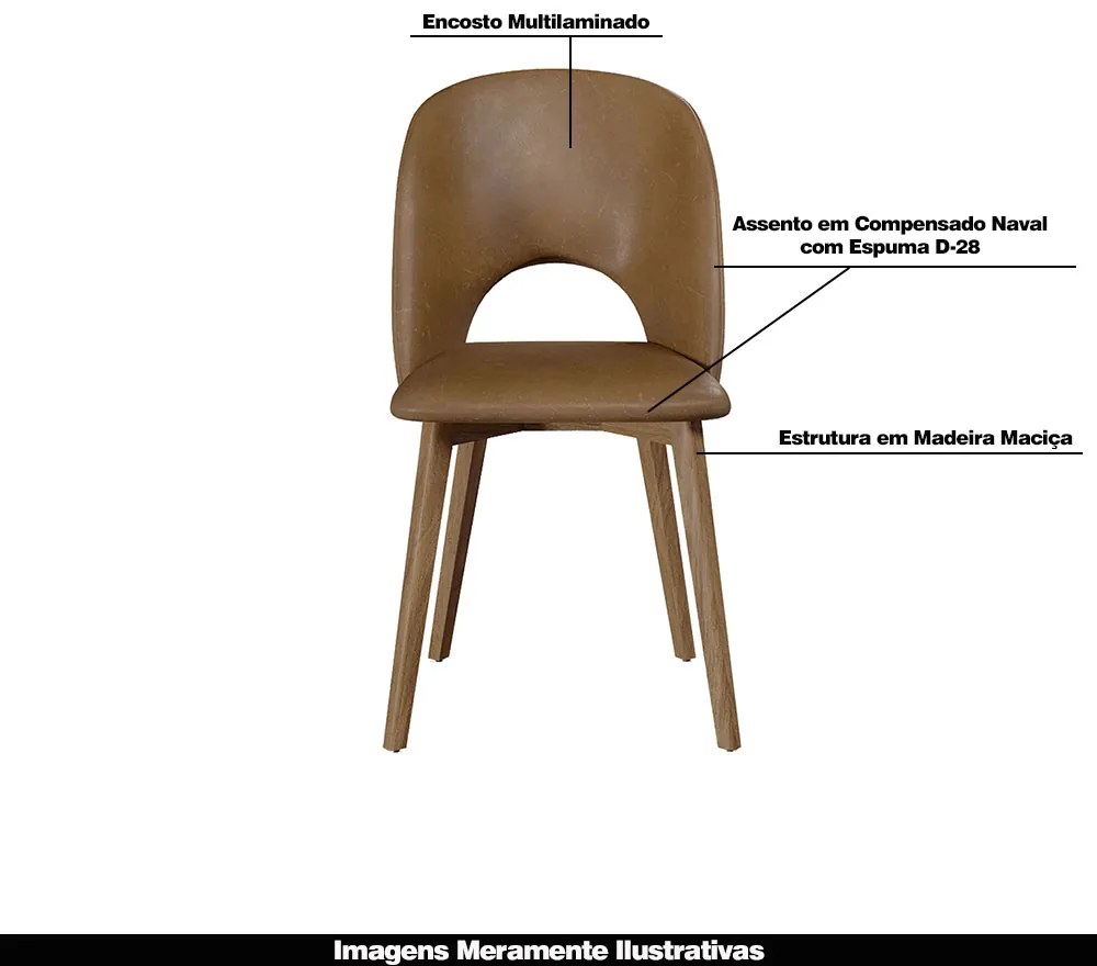Kit 4 Cadeiras Decorativas Sala de Jantar Madeira Maciça Hadassa PU Marrom/Nogueira G13 - Gran Belo