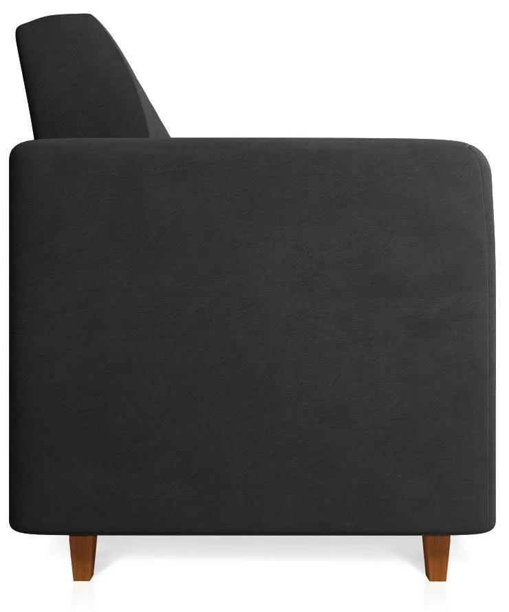 Sofá 03 Lugares Arezzo Suede Preto Pés Chanfrado Castanho - D'Rossi