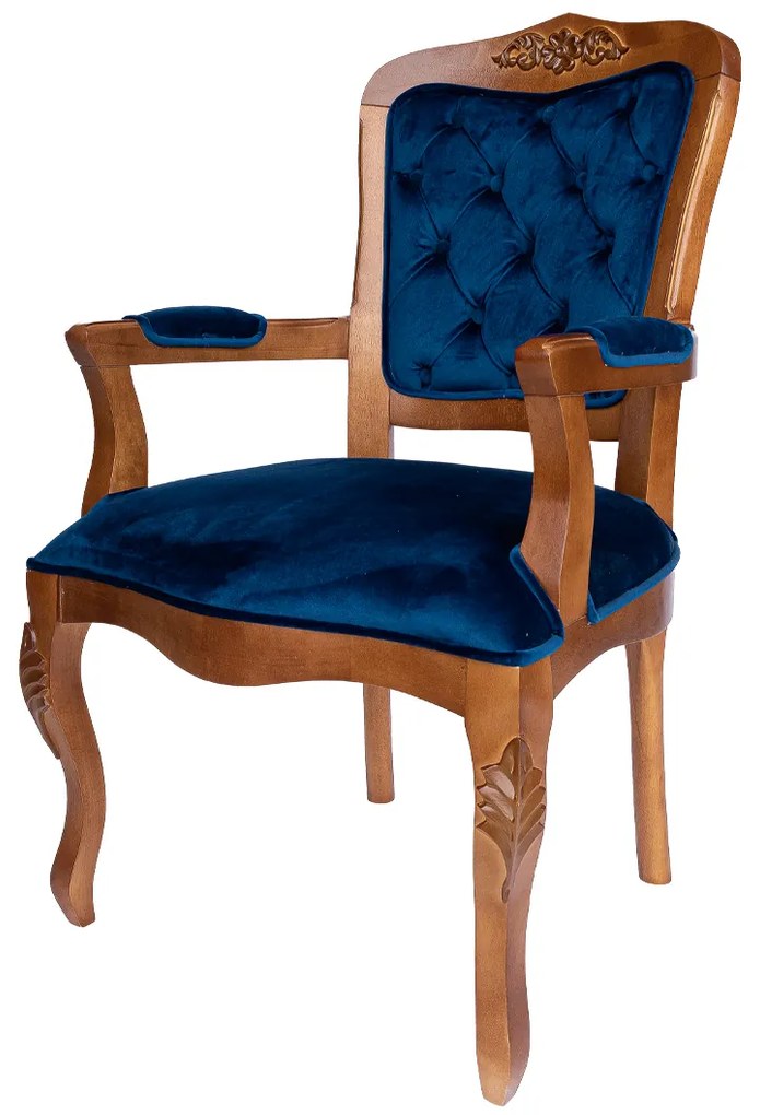 Cadeira Provençal Bourbon c/ Braço - Freijó - Tecido Veludo Azul Safira  Kleiner