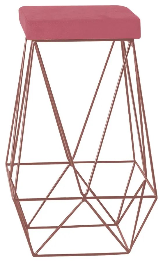 Banqueta Decorativa Kathy Base Bronze Suede Rosa G41 - Gran Belo