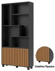 Estante Livreiro 2 Portas Ripadas Nessie D01 Preto Fosco/Freijó - Mpoz