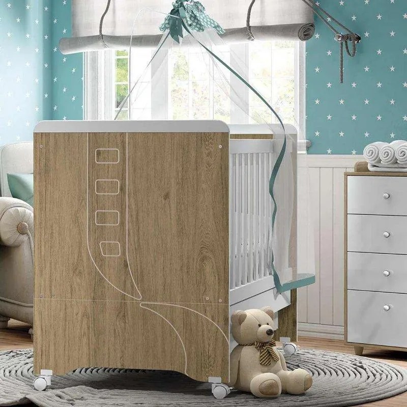 Berço 3 em 1 Mini Cama Pão de Mel em MDF - Branco/Rustico