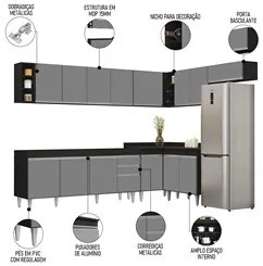 Armário de Cozinha Modulado de Canto 8 Peças CP25 Balcão sem Tampo Pre