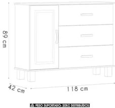 Cômoda Para Quarto 118cm 1 Porta 3 Gavetas Renzo Freijó F07 - Mpozenat