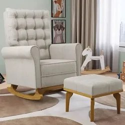 Poltrona de Amamentação Balanço e Puff Base de Madeira Brenda G05 Linh