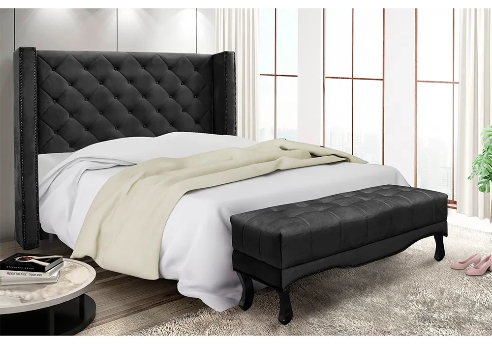 Cabeceira Cama Box Casal 140cm e Recamier Vicenza Veludo S04 - D'Rossi - Preto