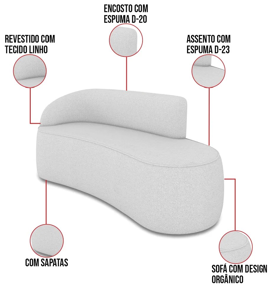 Sofá 3 Lugares Orgânico 160cm Morgan e 2 Poltronas Lua Linho Cinza