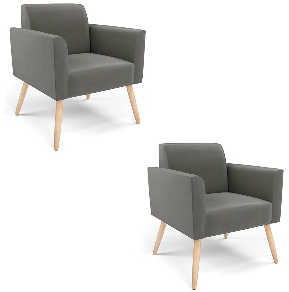 Kit 2 Poltronas Pés Palito Natural Marisa Suede Grafite D03 - DRossi