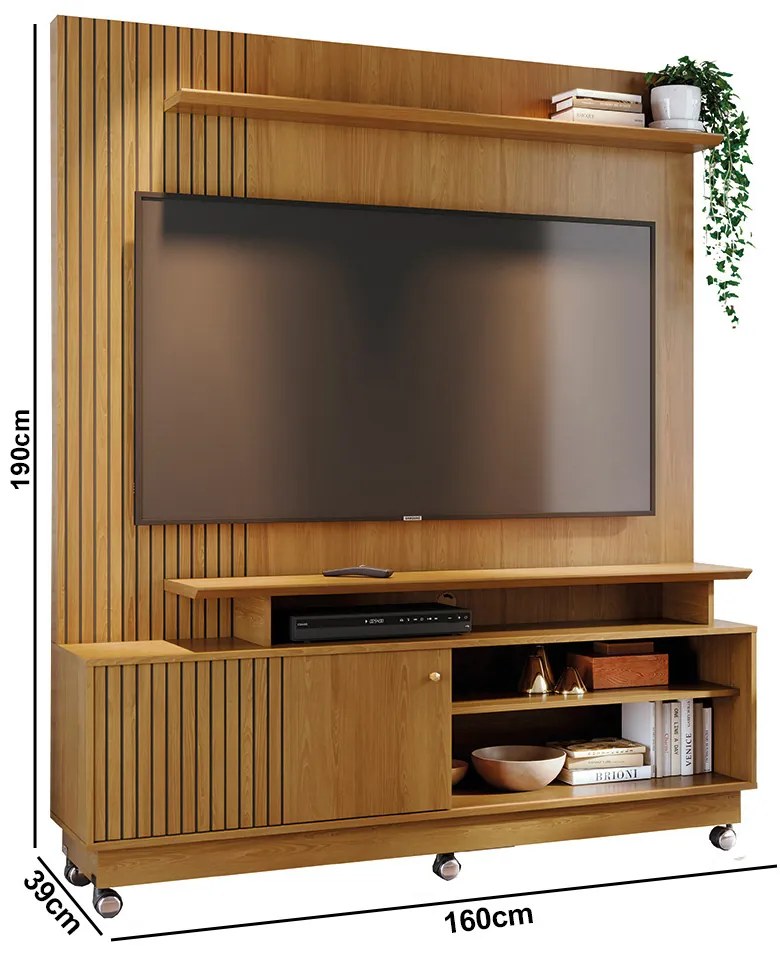 Estante de TV 65 Pol 160cm com Rodízio para Sala Quirel M20 - D'Rossi - Cumaru