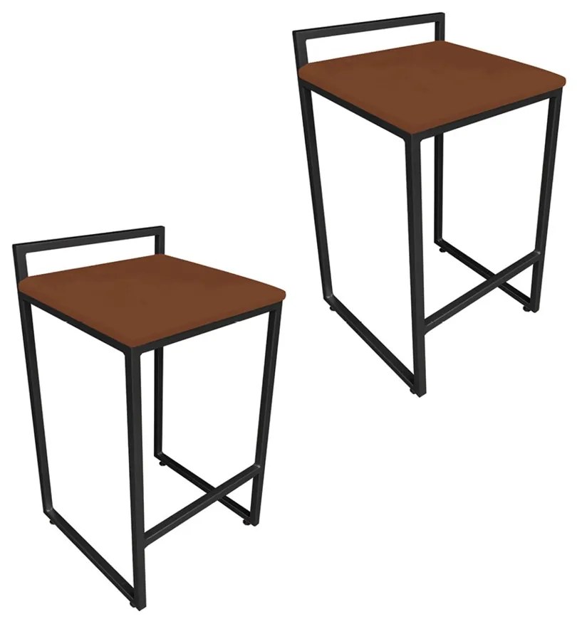 Conjunto 02 Banquetas Pietra Suede Base Preto - Terra