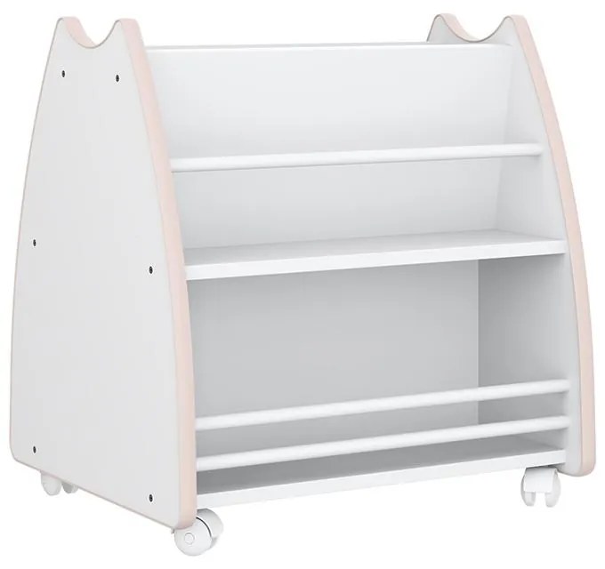 Biblioteca Porta Livros Infantil Abraço De Mãe 4 Rodízios - Branco/rosa